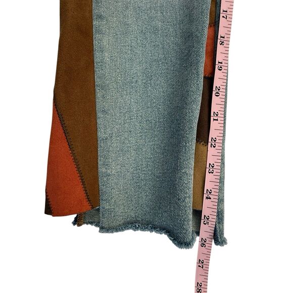 Driftwood Indie Patchwork Crop Bootcut Kick Frayed Hem Step Jeans Size 31 - Picture 15 of 15